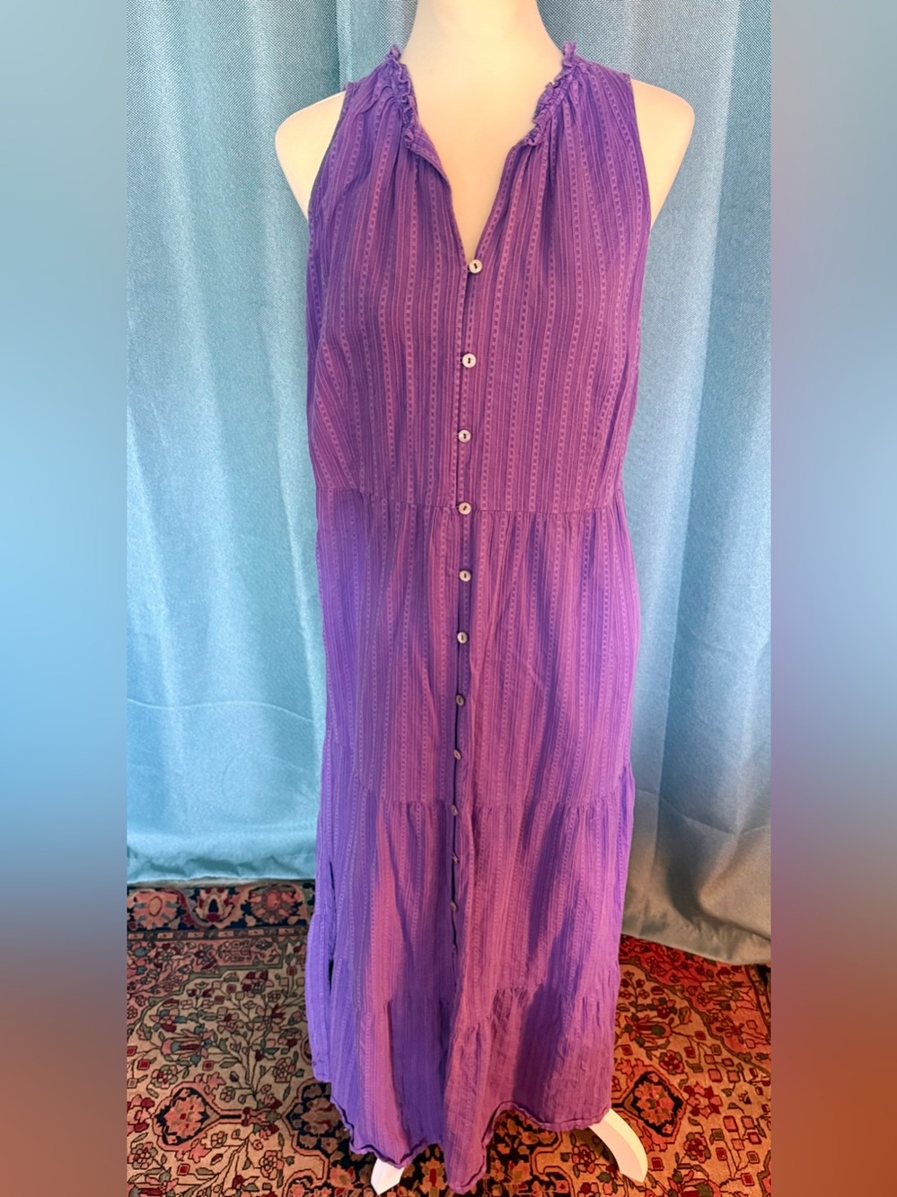J Jill Purple Button-Front Women's Tiered Maxi Dress